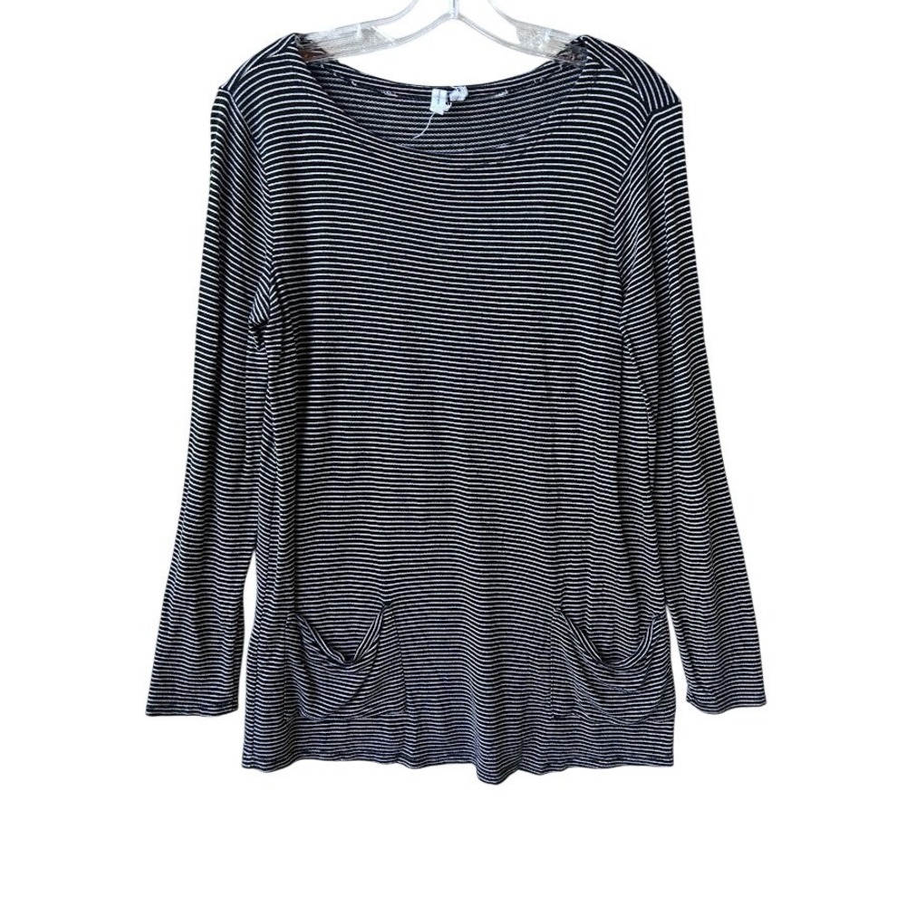 Cable & Gauge Womens Black White Striped Long Sleeve Pocket Tunic Top Size M